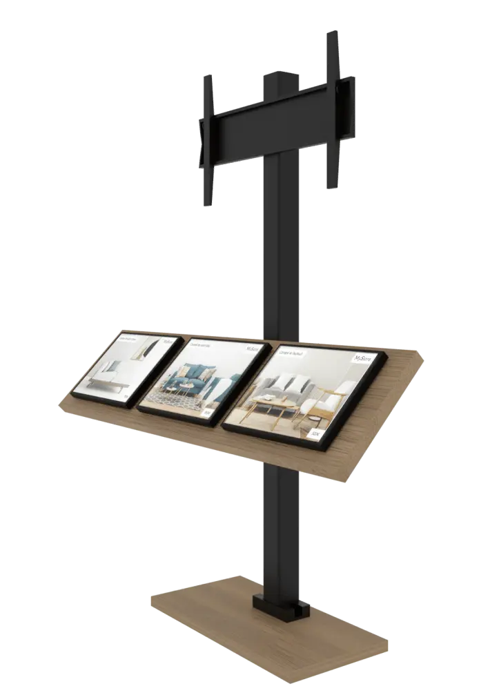 Pied industriel modulaire pour écran vitrine